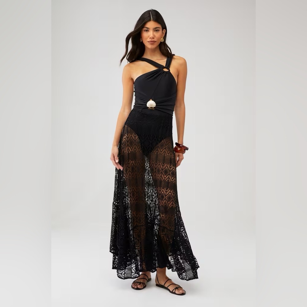 PatBO Black Lace One-Shoulder Dress